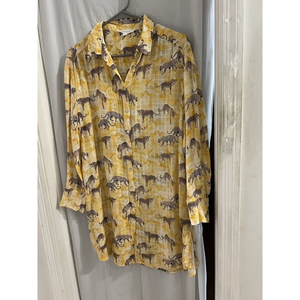Jane And Delancey Yellow Cheetah Print Button Front Tunic Sz L